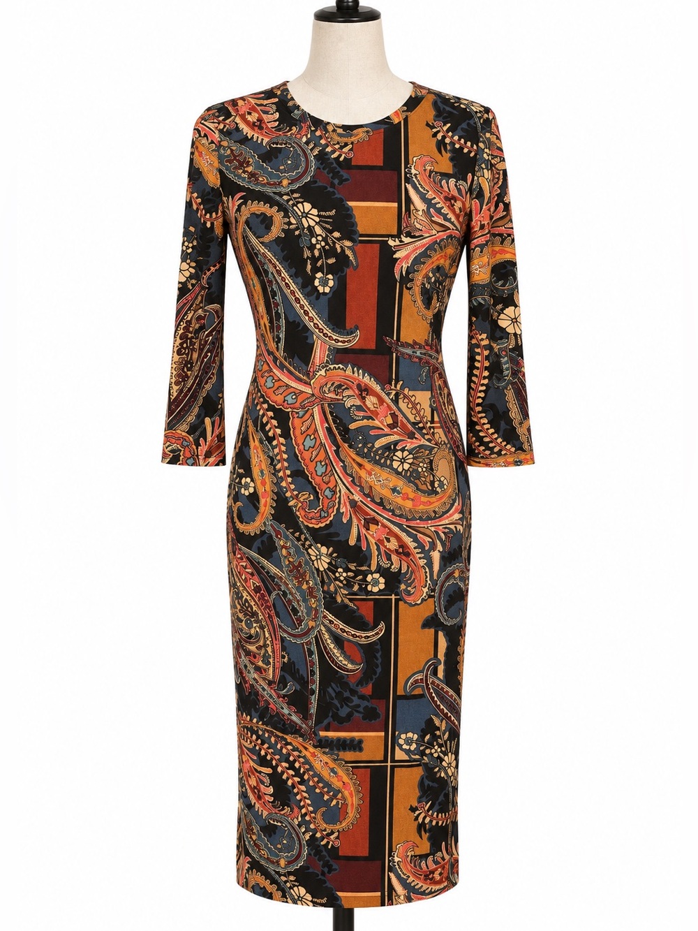 Cato stretch baroque 70s retro print dress.  Midi, long sleeves- 3/4.  XS